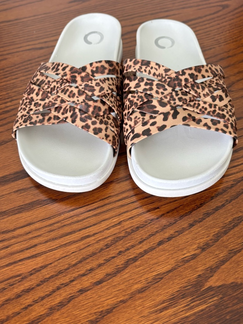 Journee Collection Leopard Print Slide Sandals - White Footbed